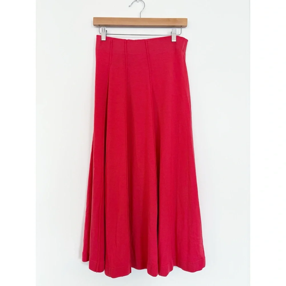 Lafayette 148 New York || Godet Knit Midi Skirt A-Line Wool Red Orange‎ M